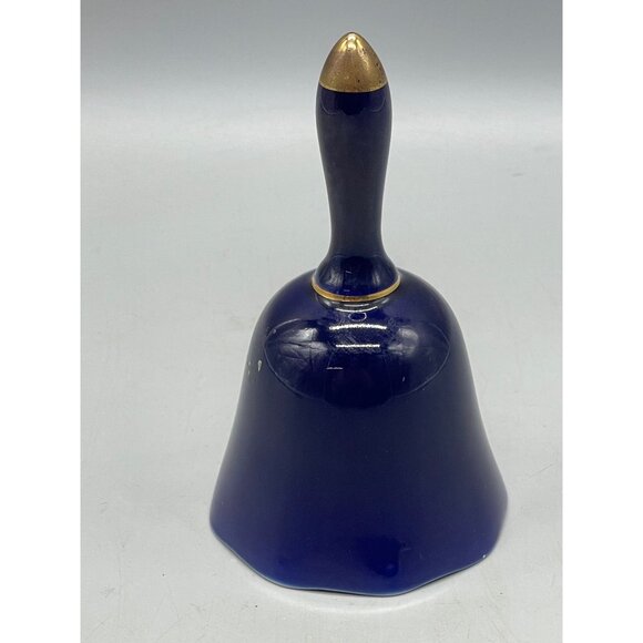 ceramic cobalt blue bell Japanese porcelain gold handle tip floral carriage READ - Picture 3 of 7